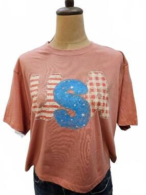 NEW ZUTTER women's usa faux crop t-shirt in red